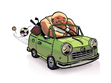 illustration homme musclé en voiture